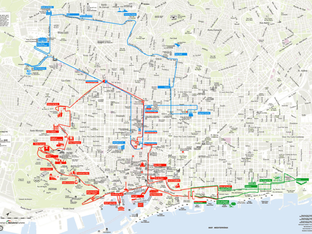 Карта различных маршрутов туристического автобуса 